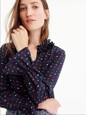 J. Crew 100% Silk Lip Print Button-up Blouse Size 14 Silk Multi-coloured Print